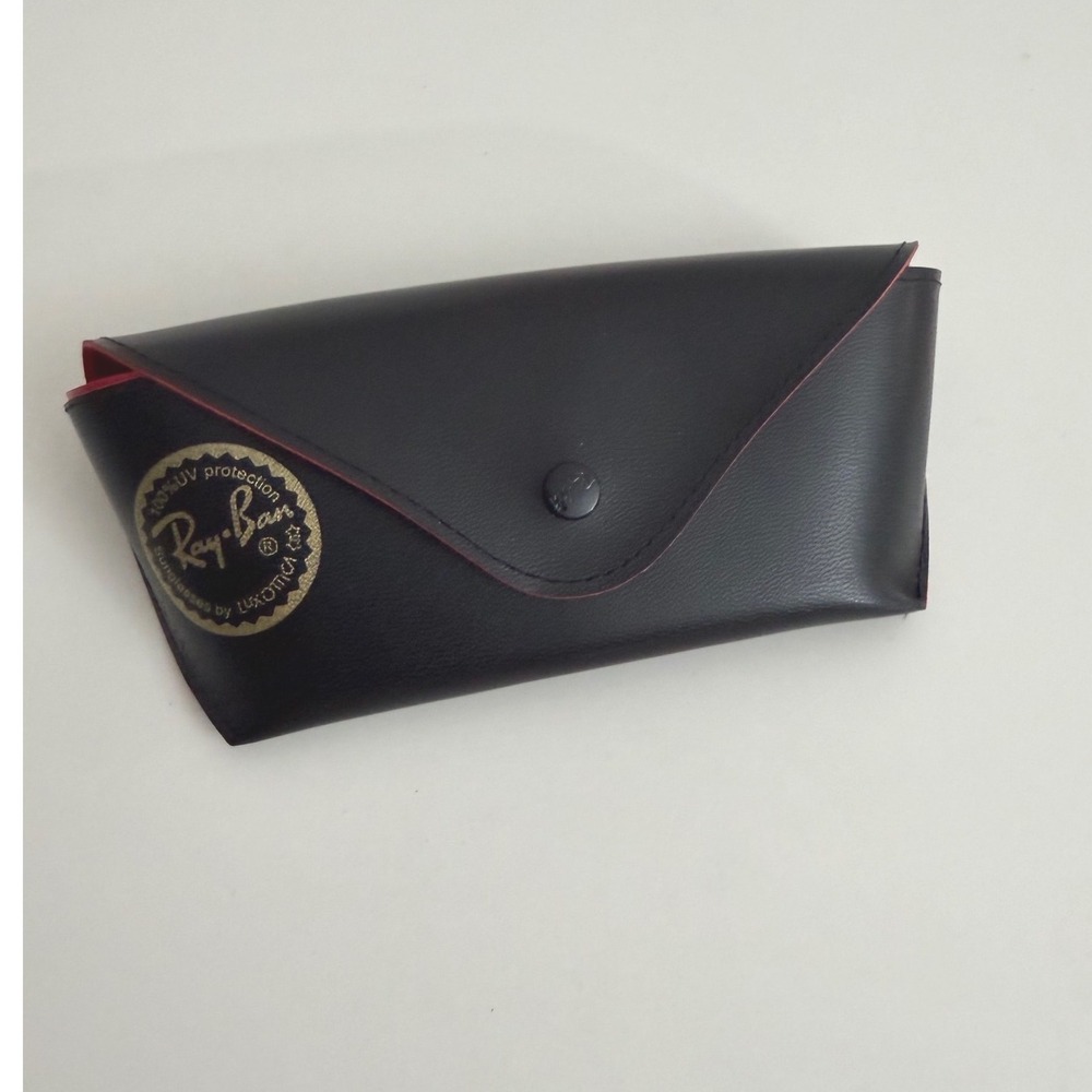 Ray-Ban Sunglasses Case Black Faux Leather Red Interior Snap Closure Accessory